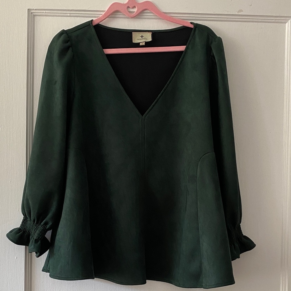 Tuckernuck Deep Green V-Neck Blouse